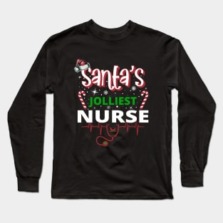 Santa's Jolliest Nurse - Holiday Funny Christmas Long Sleeve T-Shirt